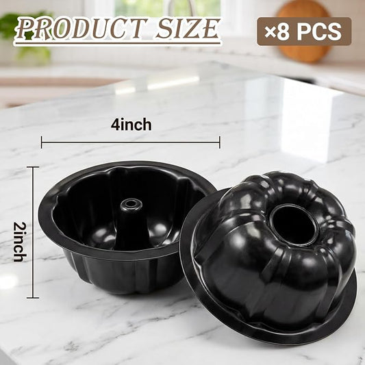 Ctosree 8 Pcs Fluted Mini Cake Pan 4 Inches Nonstick Fluted Cake Pan Carbon Steel Tube Metal Tube Oven Baking Mold with Flower Shape for Cupcake, Black