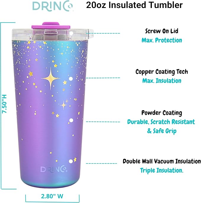 Drinco - 20 oz Stainless Steel Tumbler | Double Walled Vacuum Insulated Mug With Lid, 2 Straws, For Hot & Cold Drinks (20oz North Star)