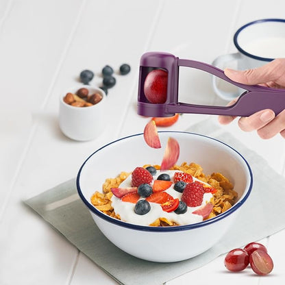 Luvan Grape Cutter for Toddlers 1-3, Grape Slicer Kitchen Gadget for Vegetable Fruit Salad Cake Decor, Stainless Steel Tomato Quarter Cutter Tool for Cherry Strawberry Blueberry - Purple