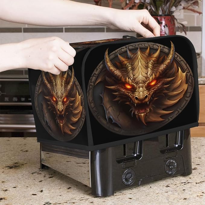 Cool Dragon Animal Toaster Cover 2 Slice Wide Slot Washable Kitchen Appliance Covers Fingerprint Bread Machine Dust Cover Small Toaster Oven Accessories Covers Bread Maker Bag Women Gift