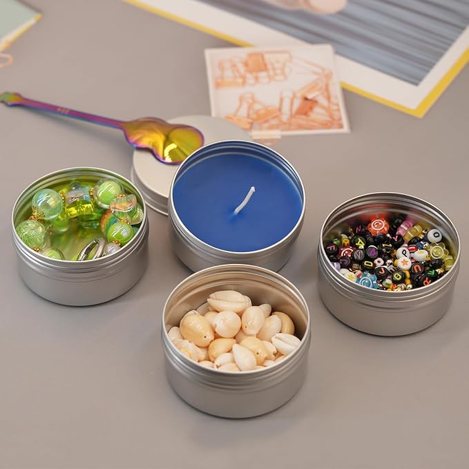 3 oz Tins with Lids, 40 Pack Aluminum Jars 3 oz Tin Salve Tins Refillable Containers With Screw Top and Labels for Salve,Candle,Spices or Balms(Silver)