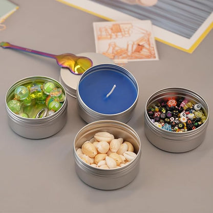 3 oz Tins with Lids, 40 Pack Aluminum Jars 3 oz Tin Salve Tins Refillable Containers With Screw Top and Labels for Salve,Candle,Spices or Balms(Silver)