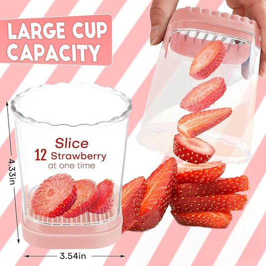 Creative Strawberry & Fruit Slicer - Detachable Cutter with Push Plate (Pink)