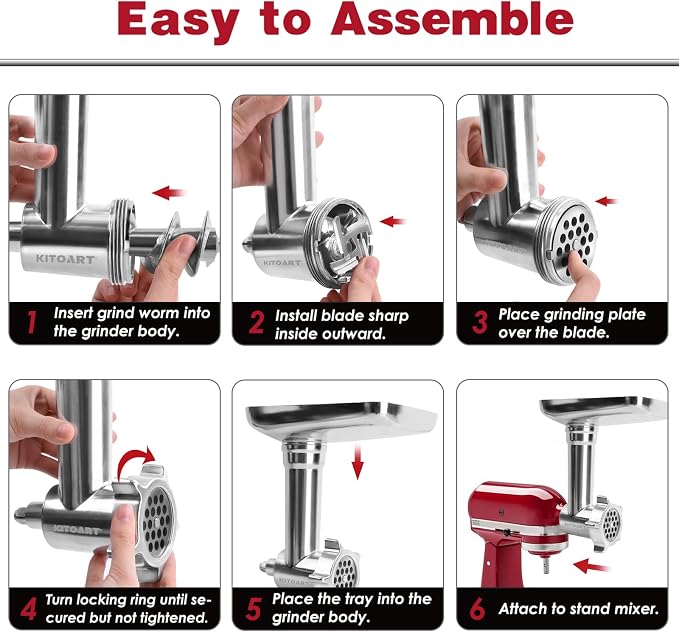 Metal Food Grinder Attachments for KitchenAid Stand Mixers, Meat Grinder, Sausage Stuffer, Perfect Mixer Attachment for KitchenAid Mixers, Silver(Machine/Mixer Not Included)
