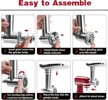 Metal Food Grinder Attachments for KitchenAid Stand Mixers, Meat Grinder, Sausage Stuffer, Perfect Mixer Attachment for KitchenAid Mixers, Silver(Machine/Mixer Not Included)