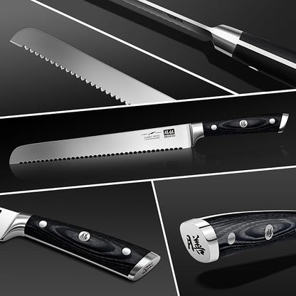 SHAN ZU 10" Bread Knife - Sourdough Slicing Knife Professional German 1.4116 Stainless Steel Serrated Blade, Ergonomic Wood Handle & Full Tang Design, Gift Box Included (Single-Edge