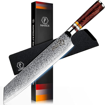 Fanteck 9.5" Kiritsuke Chef Knife,Kitchen Knife Damascus Pro Sharp VG10 High Carbon Stainless Steel 67-Layer Meat Sushi Fruit Cutting Chef Knife[Gift Box & Plastic Cover]Ergonomic Pakkawood Handle