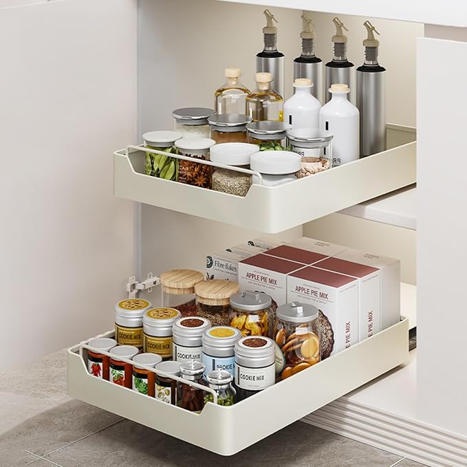 Pull Out Cabinet Organizer, Slide Out Pantry Shelves with Nylon Adhesive, Heavy Duty Sliding Drawer Pantry Shelf for Pantry Kitchen Home Bathroom Under Sink