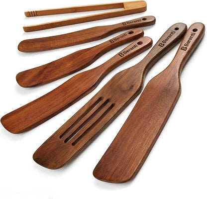 6-Piece Wooden Spurtle Set – Acacia Wood Kitchen Tools for Cooking, Mixing & Stirring – Non-Stick Safe Spurtle Spatula Set