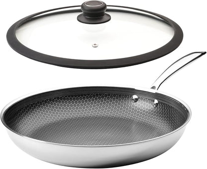 Black Cube Hybrid Cookware Set - 6 Piece Stainless Steel Non Stick, Quick Release Fry Pan Set with Lids - 8", 11", 12.5" Pans - Oven & Dishwasher Safe - Induction Suitable