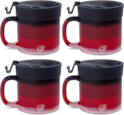 Silipint 16oz Silicone Coffee Mug Tumbler Flip Lid Unbreakable Dishwasher Safe Microwave Oven & Freezer Compatible – Non-Toxic Reusable Cup for Hot Coffee Tea or Drinks Pack of 4 Volcano