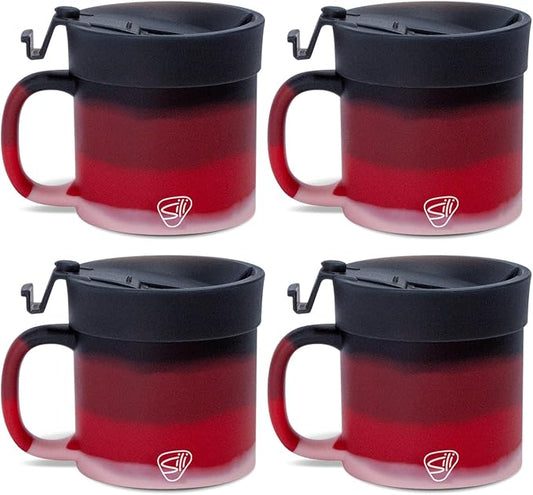 Silipint 16oz Silicone Coffee Mug Tumbler Flip Lid Unbreakable Dishwasher Safe Microwave Oven & Freezer Compatible – Non-Toxic Reusable Cup for Hot Coffee Tea or Drinks Pack of 4 Volcano