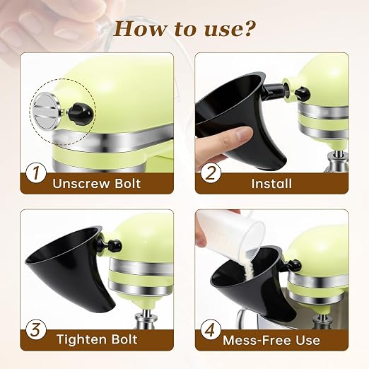 Black Kitchen Aid Attachments for Mixer, Mess-Free Pouring for Flour & Egg Liquid, Fits Tilt-Head 5 Qt (KSM150), Perfect for Baking, Dishwasher-Safe Stand Mixer Accessories