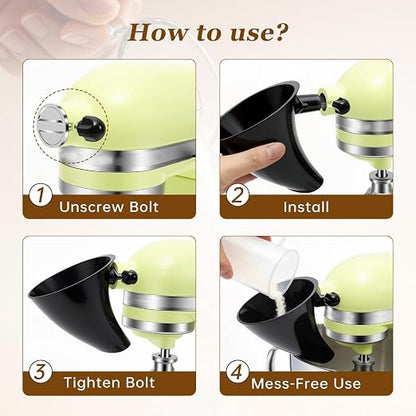 Black Kitchen Aid Attachments for Mixer, Mess-Free Pouring for Flour & Egg Liquid, Fits Tilt-Head 5 Qt (KSM150), Perfect for Baking, Dishwasher-Safe Stand Mixer Accessories