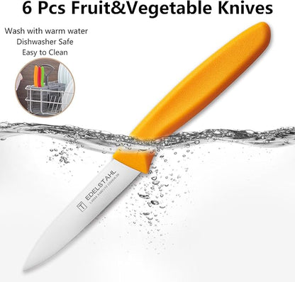 Paring Knives Set,Stainless Steel Paring Knife Set of 6,Sharp Vegetable&Fruit Knifes,Small Knife Set,Ergonomic Handle Paring Knives,Straight Edge Paring Knife Set,Orange Peeling Knife