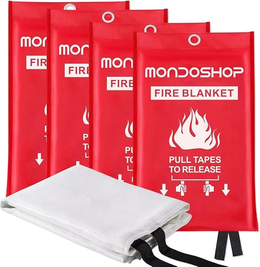Mondoshop Fire Blanket for Home and Kitchen, 4 Pack, 40" x 40" Coverage | Reusable, High Temperature Resistance, Non-Toxic & Chemical-Free, Compact & Easy to Store, Personal Protection