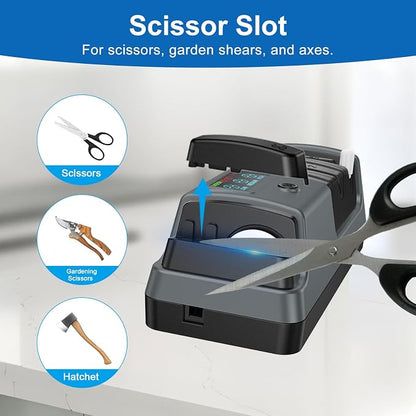 5-in-1 Electric Knife Sharpener for Kitchen Knives, 3-Stage Sharpener with 100% Diamond Abrasive, LCD Screen, Speed Adjustable, Knife Sharpener for All Kitchen Knives Quick Sharpening, Scissors