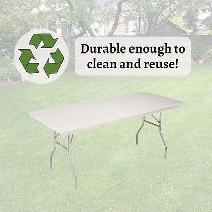 Kwik-Covers 8' Rectangle Plastic Table Covers 30" x 96", Bundle of 5 (Ivory)