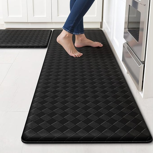 TranquilRelax Kitchen Mats, 2PCS Kitchen Rugs, Cushioned Anti Fatigue Kitchen Mats for Floor, Non-Slip Standing Desk Mat, Waterproof Kitchen Rug Set for Kitchen Floor Office,17.3"×30"+17.3"×59" Black