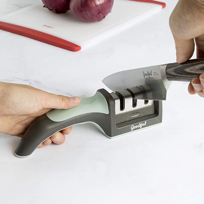 Goodful 3-Stage Knife Sharpener, Helps Repair, Restore and Polish Non-Serrated Blades Quickly, Safely & Easily, Sage