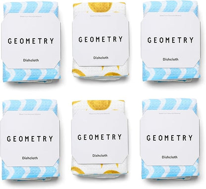 GEOMETRY Dishcloth – Spring & Summer Collection – Quick-Dry, Ultra-Absorbent, Reusable Microfiber Kitchen Towels for Drying & Cleaning - Summer Line - 6 Pieces