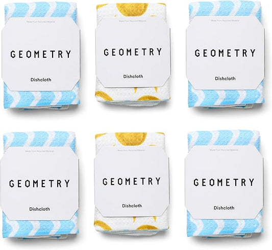 GEOMETRY Dishcloth – Spring & Summer Collection – Quick-Dry, Ultra-Absorbent, Reusable Microfiber Kitchen Towels for Drying & Cleaning - Summer Line - 6 Pieces