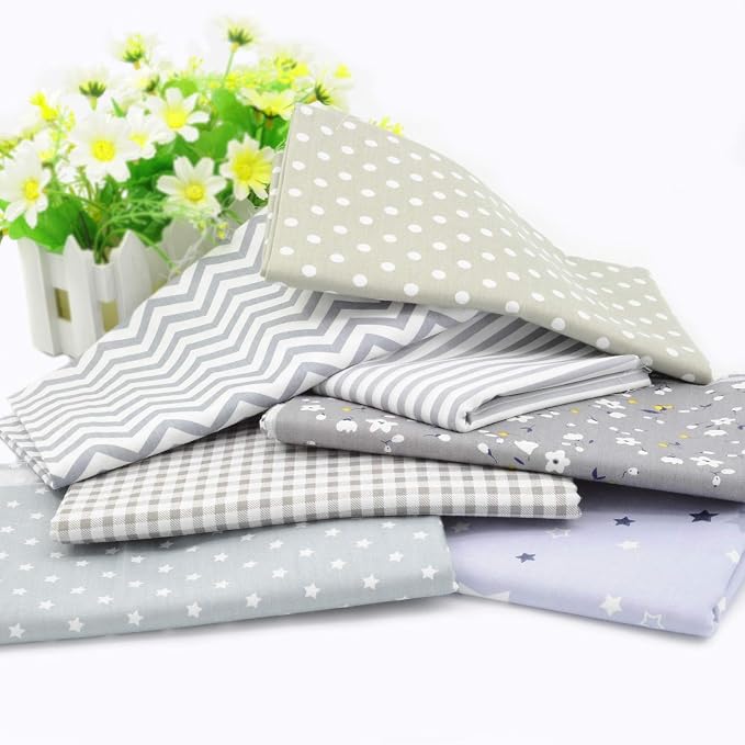 Printed Cotton Twill Pre-Cut Quilting Fat Quarter Fabric Assortments Craft Cloth Bundle Squares DIY for Sewing Crafting Rose Flavor(Grey Assortments,18 by 20.5Inch)