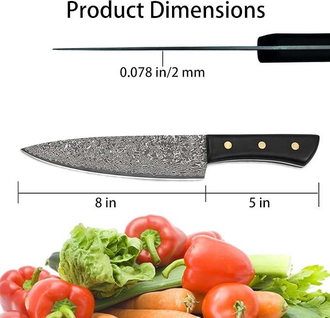 Chef Knife 8 Inch,Light Kitchen Knife, Ideal for All-Around Food Preparation with Damascus Steel Knife,Ultra Sharp Japanese Knife with Ergonomic Handle
