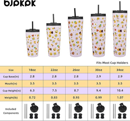 BJPKPK 18oz Tumbler With lid And Straw Stainless Steel Travel Coffee Mug Insulated Tumblers Cups,Hawaii Fruits Purple