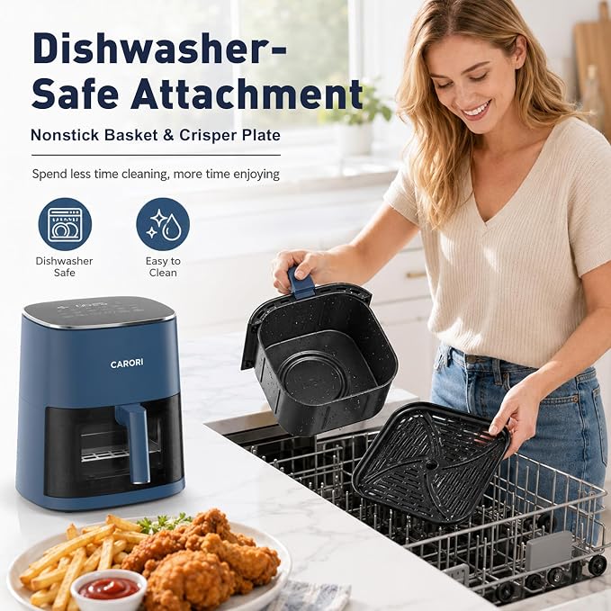 CARORI 6 Qt Air Fryer with Viewing Window, 12 Presets, 1700W, 400°F Max, Large Nonstick Dishwasher-Safe Basket, Bake, Roast, Reheat, Dehydrate, Blue