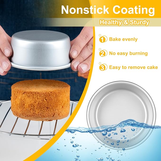 FrutPunch 4 Inch Cake Pan, Anodized Aluminum Baking Round Cake Pans Tins Bakeware, Mini Cake Pans for Birthday Wedding, Mirror Finish, Easy Releasing, Set of 3