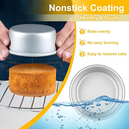 FrutPunch 4 Inch Cake Pan, Anodized Aluminum Baking Round Cake Pans Tins Bakeware, Mini Cake Pans for Birthday Wedding, Mirror Finish, Easy Releasing, Set of 3
