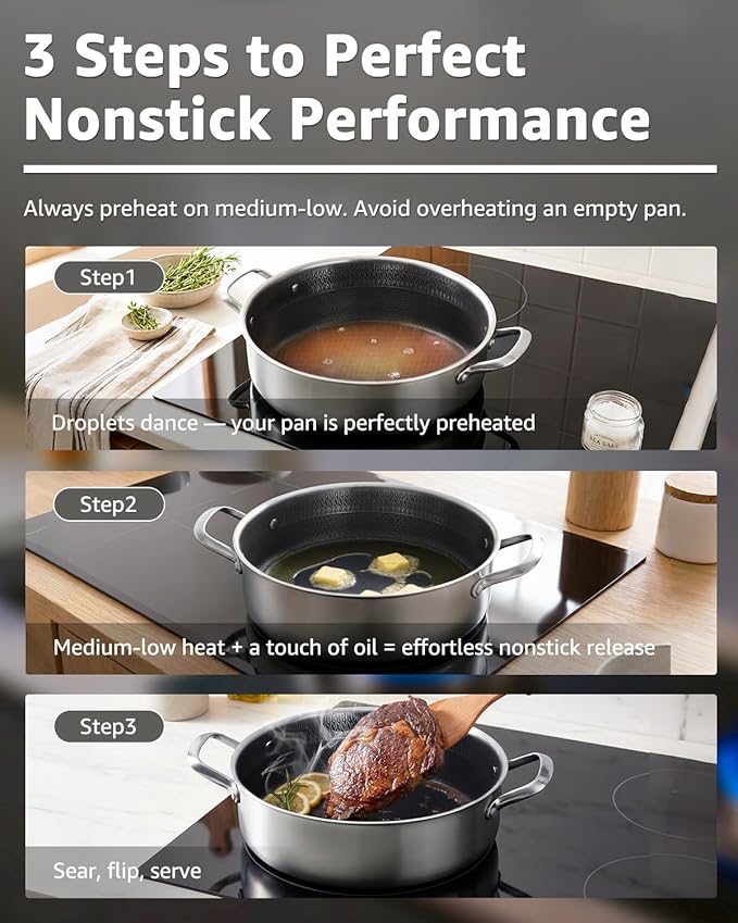 LOLYKITCH 7 QT & 12 Inch Ceramic Nonstick Cookware Set - Tri-Ply Stainless Steel Large Sauté Pan with Lid and Frying Pan - Oven & Dishwasher Safe, Detachable Handle, PFOA-Free, Induction Compatible
