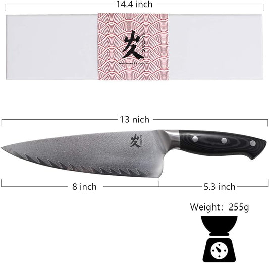 SAMCOOK Damascus Chef Knife - 8 Inch Professional Sharp Kitchen Knife - Japanese VG-10 High Carbon Stainless Steel Gyuto Cooking knife - Ergonomic Micarta Wood Handle with Gift Box
