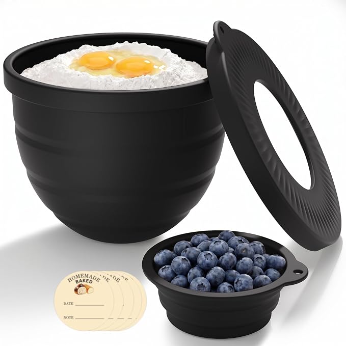 Silicone Bowl Liners for KitchenAid Tilt-Head 5QT Mixers, Kitchen Aid Accessories and Attachments for Baking and Cooking, Foldable Dishwasher Microwave Safe(Black, 5QT)