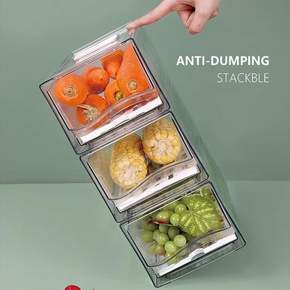 2 Pack Large Capacity Refrigerator Organizer and Storage, Fruit Storage Containers,Stackable Fridge Storage Containers for Drinks, Meat,Vegetable,Produce,Kitchen, Barbecue Shop, Restaurant, BPA-Free