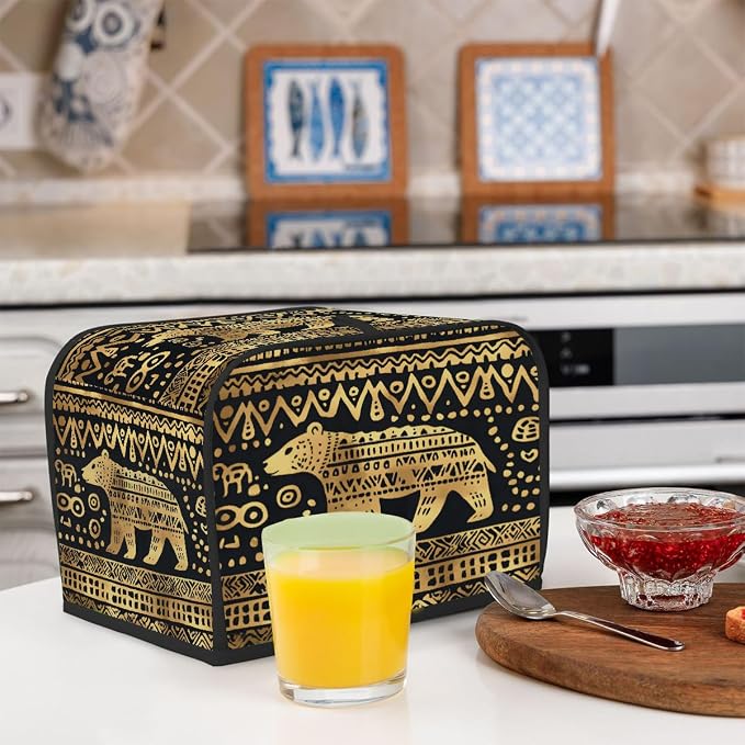 4 Slice Golden African Bear Toaster Cover Waterproof Dust Fingerprint Bread Machine Cover Washable Kitchen Appliance Protector For Home Kitchen Bakeware Table Decor Women Gifts
