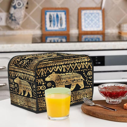 4 Slice Golden African Bear Toaster Cover Waterproof Dust Fingerprint Bread Machine Cover Washable Kitchen Appliance Protector For Home Kitchen Bakeware Table Decor Women Gifts