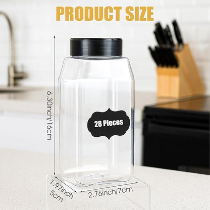 Molain 28 Pcs 16oz Plastic Spice Jars with Shaker Lids, Plastic Square Spice Bottles Reusable Seasoning Containers Jars Large Seasoning Bottles, Clear Bottle for Powders, Spices, Glitters