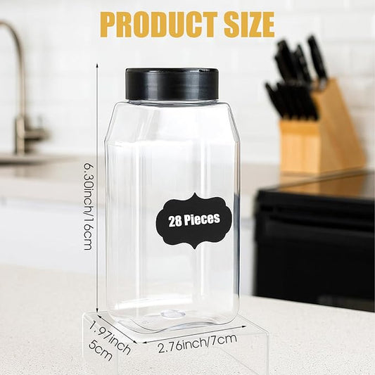 Molain 28 Pcs 16oz Plastic Spice Jars with Shaker Lids, Plastic Square Spice Bottles Reusable Seasoning Containers Jars Large Seasoning Bottles, Clear Bottle for Powders, Spices, Glitters