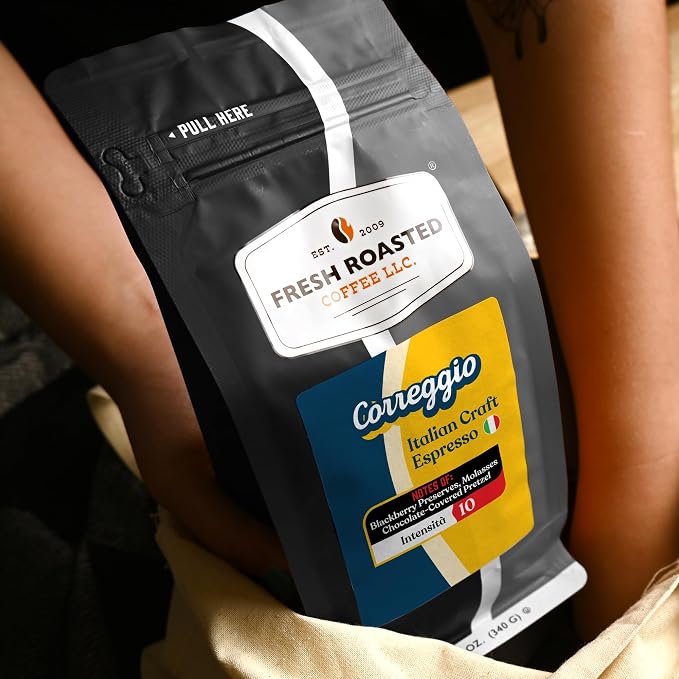 Fresh Roasted Coffee, Correggio Italian Craft Artisan Blend, 12 oz, Dark Roast, Kosher, Whole Bean