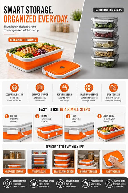 Pamper Paws 2-pack XL Collapsible BBQ Prep Tub with Cutting Board – Foldable Food Prep Container for Outdoor Cooking & Kitchen Use – Space Saving Collapsible Wash Tub, Portable BBQ Prep Tub (Orange)