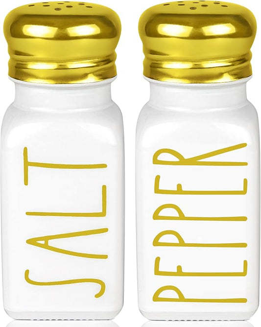 Luxury Gold Salt and Pepper Shakers Set by Brighter Barns - Glass Shakers & Stainless Steel Lid - Modern Decor for Home, Restaurant, Hotel, Wedding, Gifts - Luxury Kitchen Accessories (Gold)