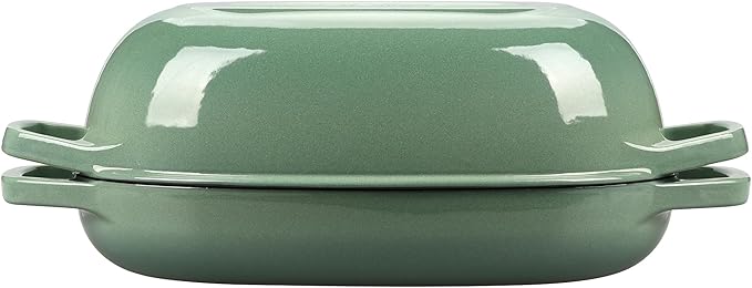 EDGING CASTING Enameled Cast Iron Oval Dutch Oven Pot with Lid, Dutch Oven for Sourdough Bread Baking, Bread Oven, Bread Dutch Oven, Oval Bread Pan, 5qt, Sage Green