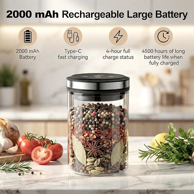 GVODE Airtight Coffee Canister with Digital Timer Display, 1.6L Borosilicate Glass Coffee Storage Container - Vacuum Sealed, 4500Hr Freshness Lock, for Beans, Grounds, Tea, BPA Free, Dishwasher Safe