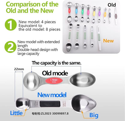 Stainless Steel Magnetic Measuring Spoons Set, Heavy Duty Metal Kitchen Gadgets for Baking & Cooking, Fits in Most Kitchen Spice Jars, Set of 4 with Leveler (Black)