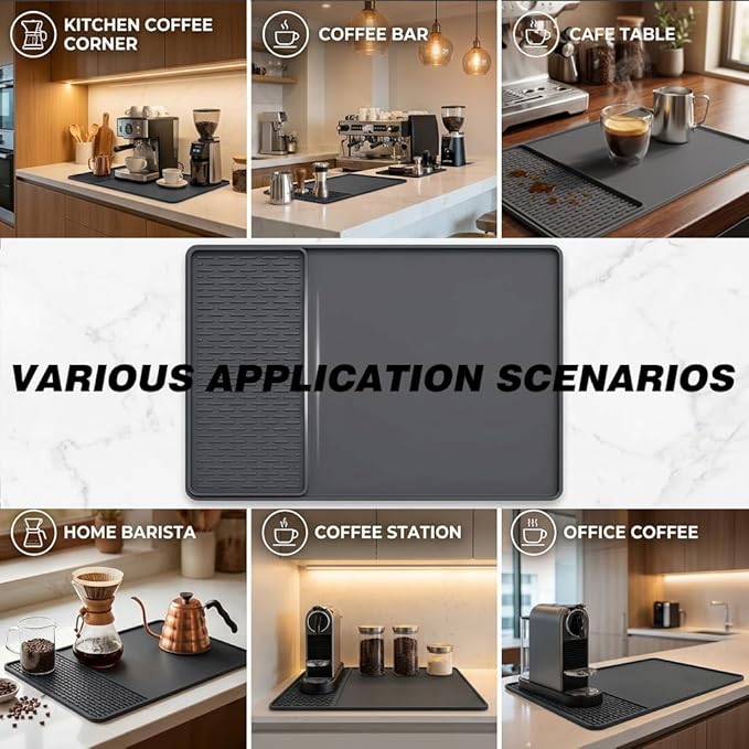 2 In 1 Extra Large 16"x28" Silicone Coffee Bar Mat Accessories for espresso Machine Detachable Dish Drying Rug Heat Resistant Kitchen Cafetera Barista Items Pink Room Decor Funny Cut Girls Gifts