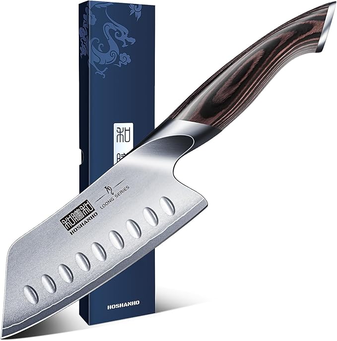 HOSHANHO 5 Inch Japanese Chef Knife, Ultra Sharp High Carbon Stainless Steel Kitchen Knife, Professional Santoku Knives with Ergonomic Pakkawood Handle