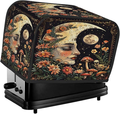 Moon Mushroom Toaster Cover 4 Slice Wide Slot Washable Toaster Covers | Face Flowers Dust and Fingerprint Protection Bread Maker Covers for Kitchen Accessories Decor Bakeware Women Gift