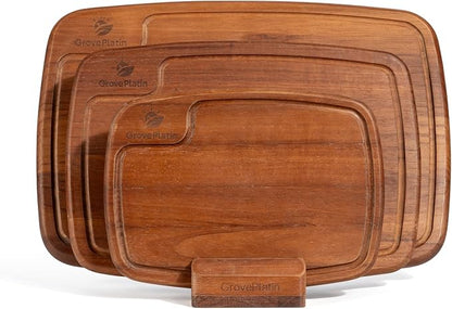 Dark Oak Wood Cutting Boards for Kitchen (Set of 3), Heavy Duty Chopping Board with Deep Juice Groove, Reversible Designed, Storage Stand & Oiling Brush